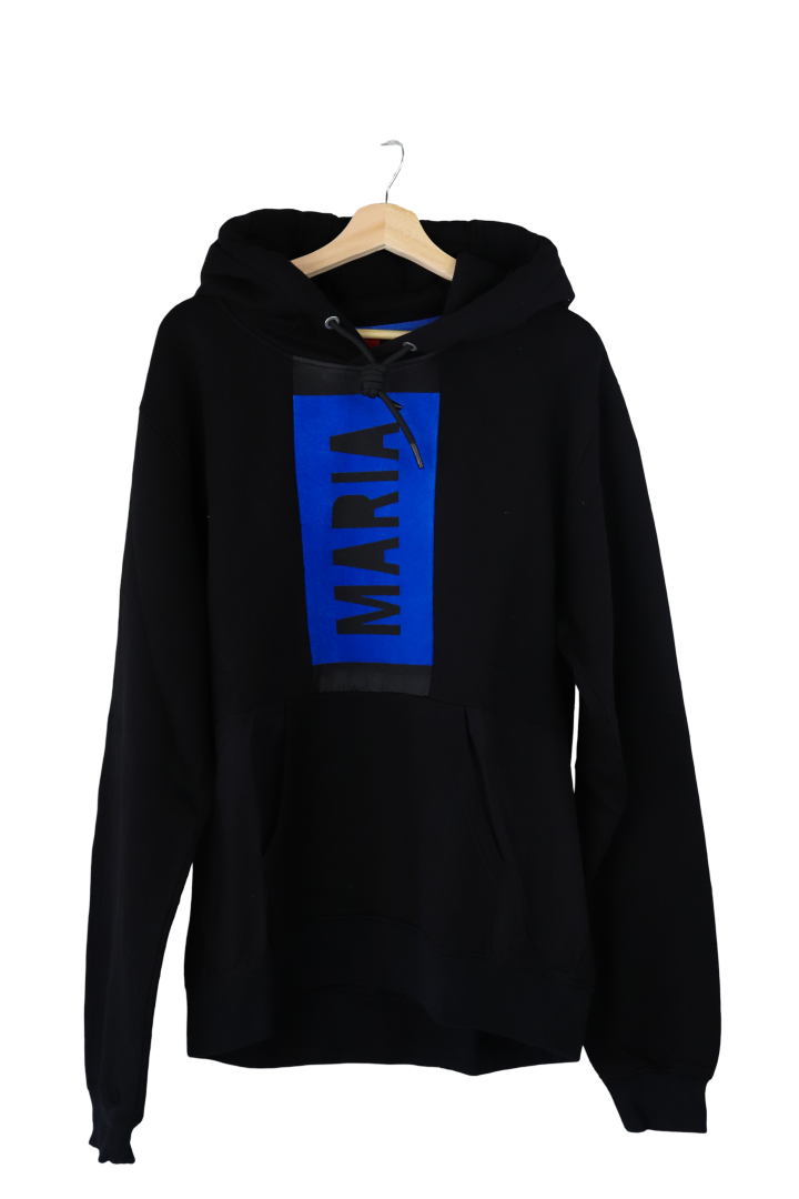 hoodie black side box blue